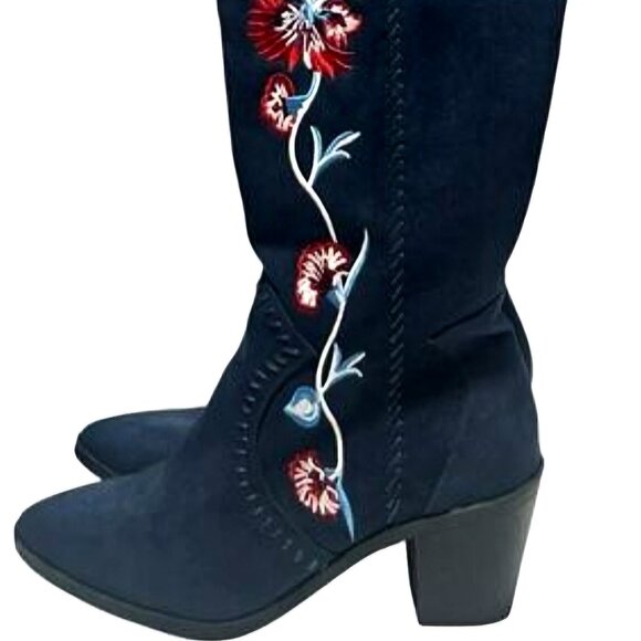 Carlos Santana Alexia Navy Floral Embroidery Over the Knee Boots - Picture 7 of 8